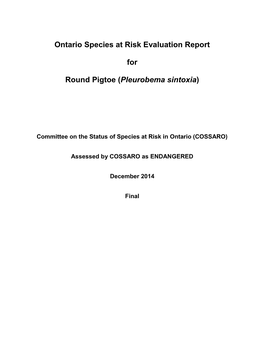 Ontario Species at Risk Evaluation Report for Round Pigtoe