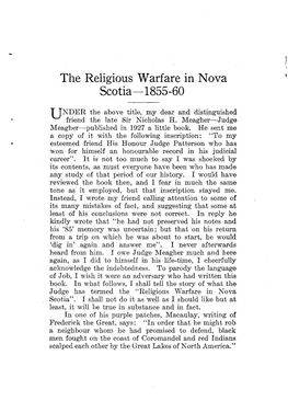 The Religious Warfare in Nova Scotia-1855-60
