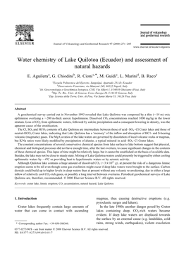 Water Chemistry of Lake Quilotoa (Ecuador) and Assessment of Natural Hazards