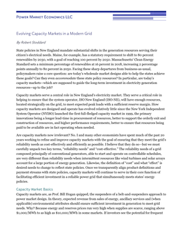 Power Market Economics LLC Evolving Capacity Markets in A