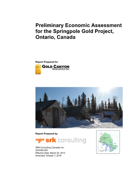 Preliminary Economic Assessment for the Springpole Gold Project, Ontario, Canada