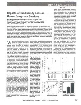 Impacts of Biodiversity Loss on Ocean Ecosystem Services, Science