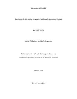 L'université De Montréal Densification & Affordability: Comparative Real