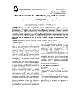 Phytochemical Estimation of Tephrosia Purpurea Seed Eextract