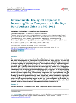 Environmental Ecological Response to Increasing Water Temperature in the Daya Bay, Southern China in 1982-2012