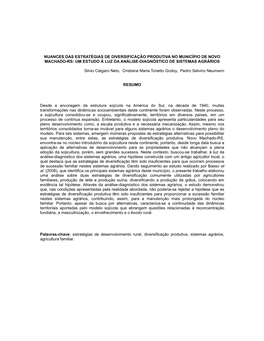 Nuances Das Estratégias De Diversificação Produtiva No Município De Novo Machado-Rs: Um Estudo À Luz Da Análise-Diagnóstico De Sistemas Agrários