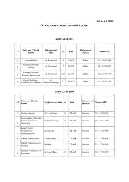 Zał. Nr 6 Do SIWZ WYKAZ NABYWCÓW/PŁATNIKÓW