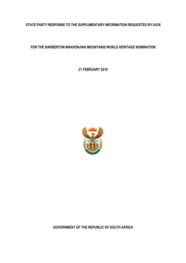 State Party Response to the Supplimentary Information Requested by Iucn for the Barberton Makhonjwa Mountains World Heritage