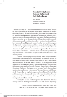 Toward a New Diplomatic History of Medieval and Early Modern Europe