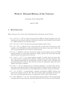 Week 3: Thermal History of the Universe