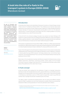 The Role of E-Fuels in the Transport System in Europe (2030–2050) (Literature Review)