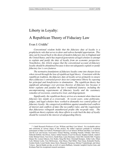 Liberty in Loyalty: a Republican Theory of Fiduciary Law