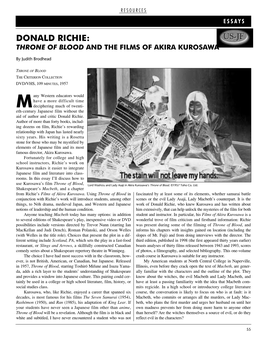 Donald Richie: Throne of Blood and the Films of Akira Kurosawa