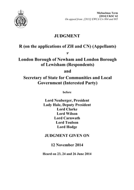 (On the Applications of ZH and CN) (Appellants) V LB of Newham and LB of Lewisham