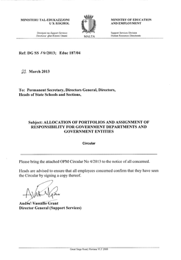 Allocation of Portfolios and Assignment of Responsability for Government Departments and Government Entities