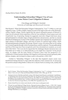 Understanding Edwardian Villagers' Use of Law: Some Manor Court Litigation Evidence