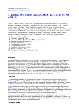 Regulators of G Protein Signaling (RGS) Proteins in Gtopdb V.2021.2