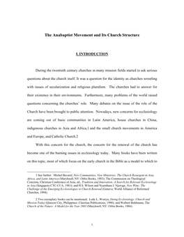 The Anabaptist Movement and Its Church Structure