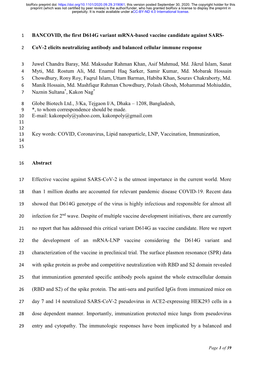 BANCOVID, the First D614G Variant Mrna-Based Vaccine Candidate Against SARS