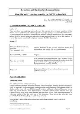 Isotretinoin and the Risk of Erythema Multiforme Final SPC and PL