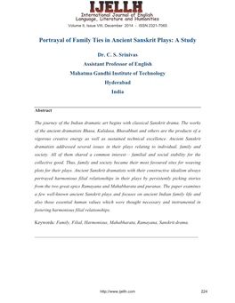 Portrayal of Family Ties in Ancient Sanskrit Plays: a Study