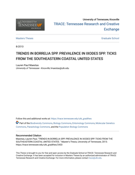 Trends in Borrelia Spp. Prevalence in Ixodes Spp. Ticks from the Southeastern Coastal United States