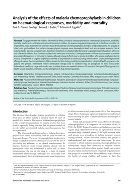 Analysis of the Effects of Malaria Chemoprophylaxis in Children on Haematological Responses, Morbidity and Mortality Paul D