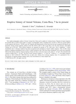 Eruptive History of Arenal Volcano, Costa Rica, 7 Ka to Present