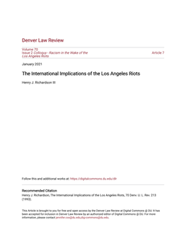 The International Implications of the Los Angeles Riots