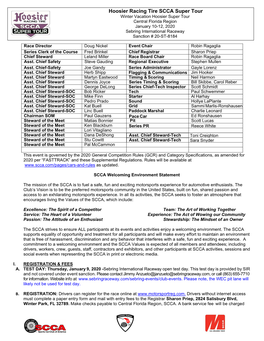 Hoosier Racing Tire SCCA Super Tour Winter Vacation Hoosier Super Tour Central Florida Region January 10-12, 2020 Sebring International Raceway Sanction # 20-ST-8184