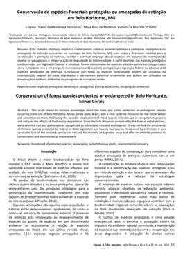 Conservação De Espécies Florestais Protegidas Ou Ameaçadas De Extinção Em Belo Horizonte, MG Conservation of Forest Speci