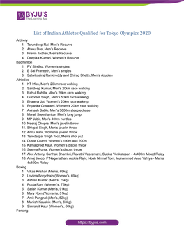 List of Indian Athletes Qualified for Tokyo Olympics 2020 Archery 1