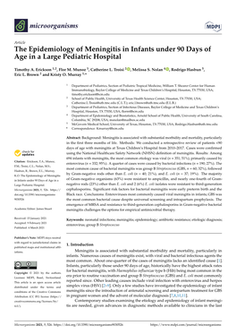 The Epidemiology of Meningitis in Infants Under 90 Days of Age in a Large Pediatric Hospital