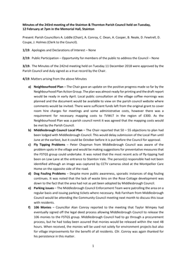 Minutes of the 243Rd Meeting of the Stainton & Thornton Parish Council