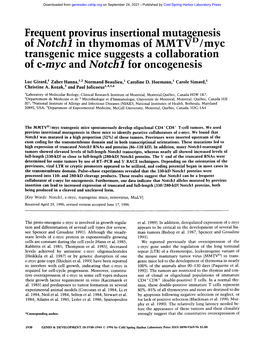 Frequent Provirus Insertional Mutagenesis of Notchl in Thymomas of MMTVD/Myc Transgenic Mice Suggests a Collaboration of C-Myc and Notctil for Oncogenesis