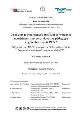 Dispositifs Technologiques En EPS Et Convergence Numérique : Quel Corps Dans Une Pédagogie Augmentée Depuis 1985 ?