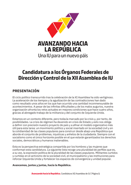 Candidatura a Los Órganos Federales De Dirección Y Control De La XII Asamblea De IU