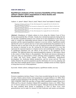 Equilibrium Analyses of the Recovery Feasibility of Four Atlantic Salmon (Salmo Salar) Populations in Nova Scotia and Southwest New Brunswick