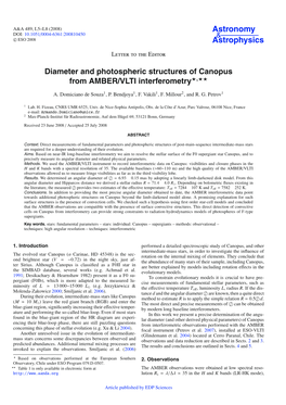 Diameter and Photospheric Structures of Canopus from AMBER/VLTI Interferometry�,