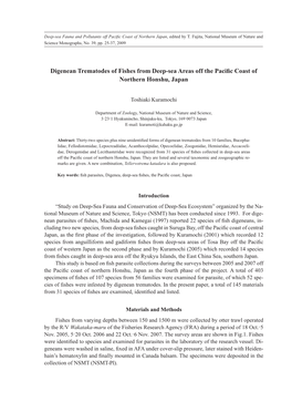 Digenean Trematodes of Fishes from Deep-Sea Areas Off the Pacific Coast of Northern Honshu, Japan