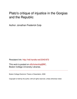 Plato's Critique of Injustice in the Gorgias and the Republic