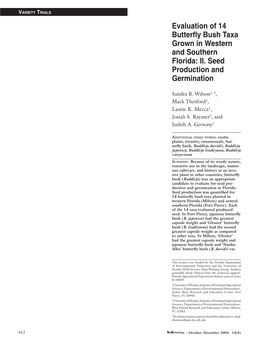 Evaluation of 14 Butterfly Bush Taxa Grown in Western and Southern Florida: II. Seed Production and Germination