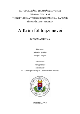 A Krím Földrajzi Nevei