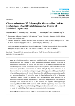 Characterization of 15 Polymorphic Microsatellite Loci for Cephalotaxus Oliveri (Cephalotaxaceae), a Conifer of Medicinal Importance