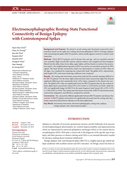 Electroencephalographic Resting-State Functional Connectivity of Benign Epilepsy with Centrotemporal Spikes