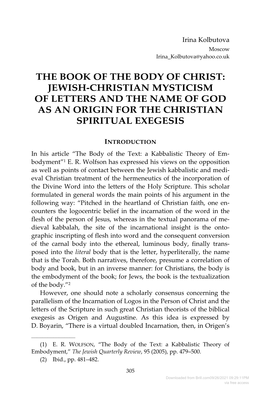 The Book of the Body of Christ: Jewish-Christian Mysticism of Letters