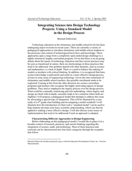 Integrating Science Into Design Technology Projects: Using a Standard Model in the Design Process