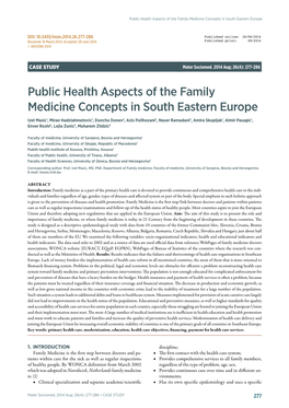 Public Health Aspects of the Family Medicine Concepts in South Eastern Europe