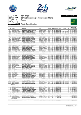 Race 85º Edition Des 24 Heures Du Mans FIA