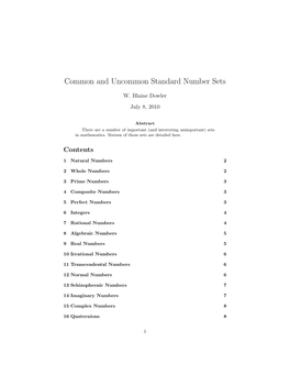 Common and Uncommon Standard Number Sets